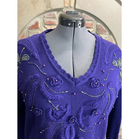 Sweater Dress beaded embellished glam 1980s shoulder pads purple - Picture 12 of 12